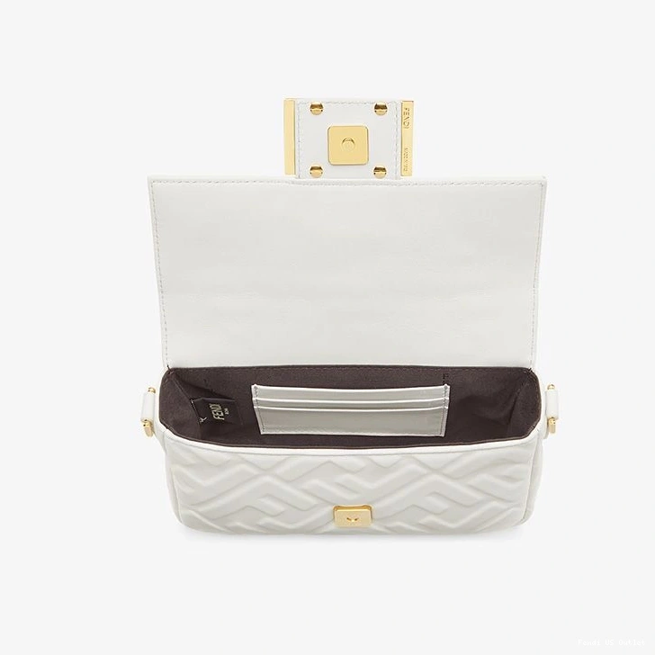 Cheap HOT Nappa Bag Fendi White Mini Leather Baguette Motif FF In 0726